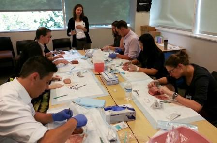 VFM interns practicing suturing